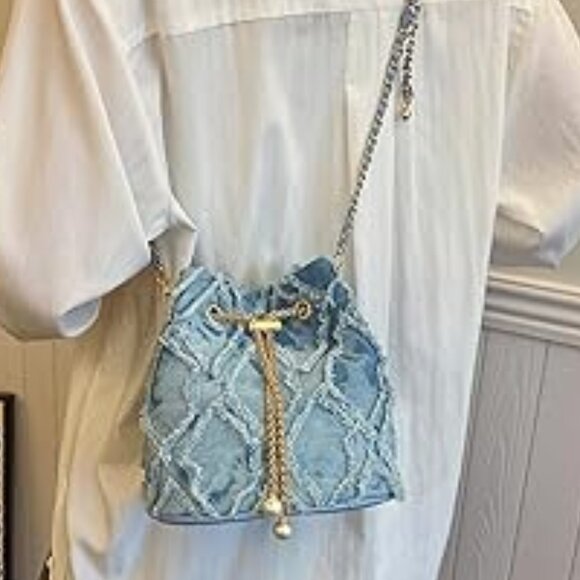 Neiman Marcus Blue Denim Bucket Bag - Picture 2 of 9